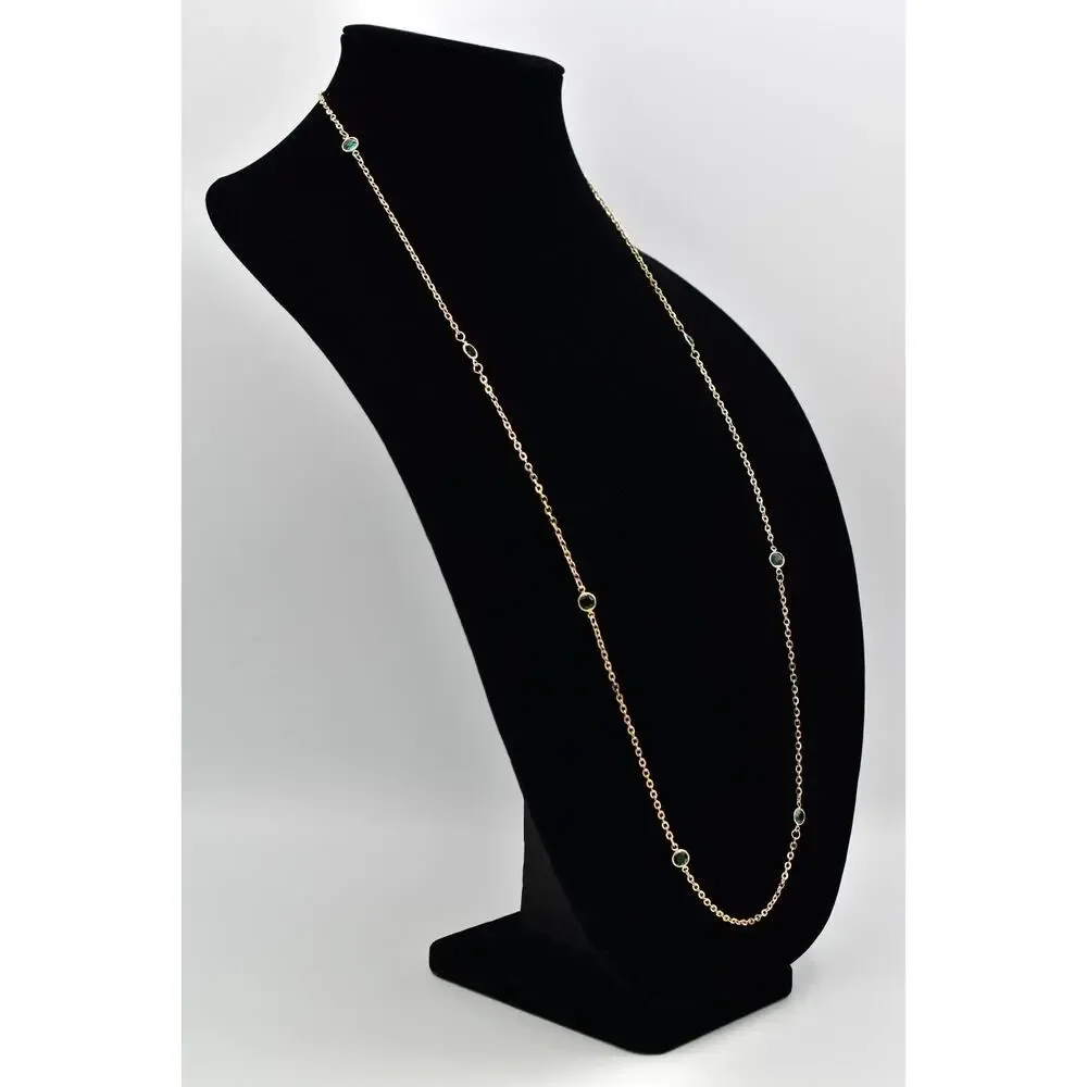 Vintage Green Open Bezel Crystal Necklace Station Chain Gold Tone 1980s BinBJ